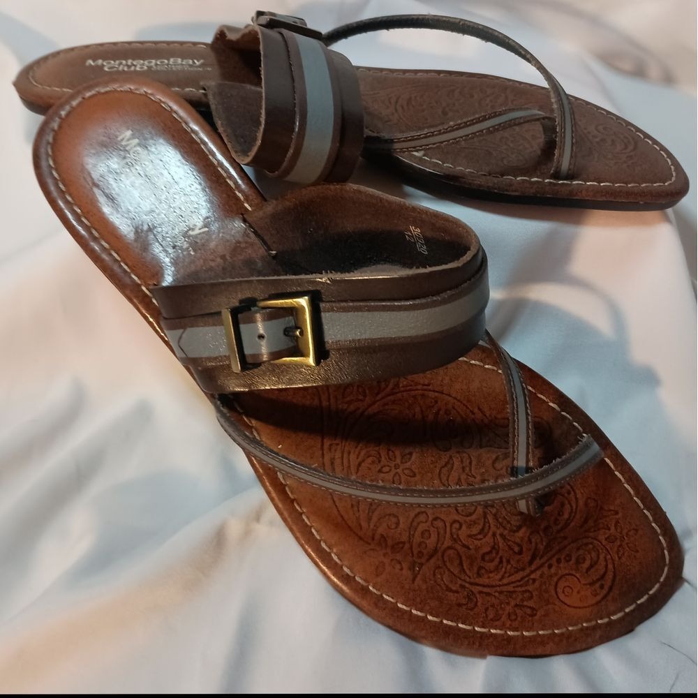 Montego Bay Club Leather Collection Brown Blue Leather Strappy Sandals SKUW086 - Picture 8 of 9